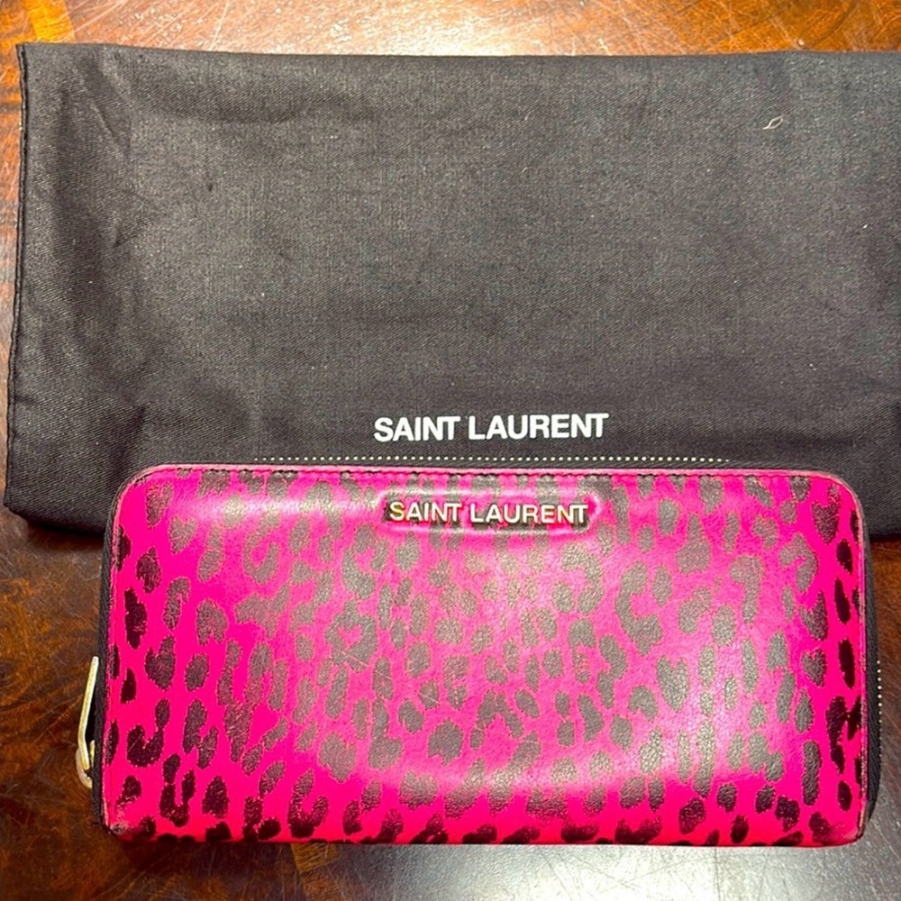 Saint Laurent Pink and Black Leopard Long Wallet